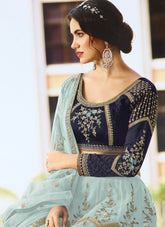 Heavy Butterfly Net Lehenga Choli in Sky